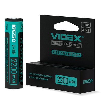 Акумулятор Videx літій-іонний 18650-P (захист) 2200mAh color box/1шт 18650-P/2200/1CB фото