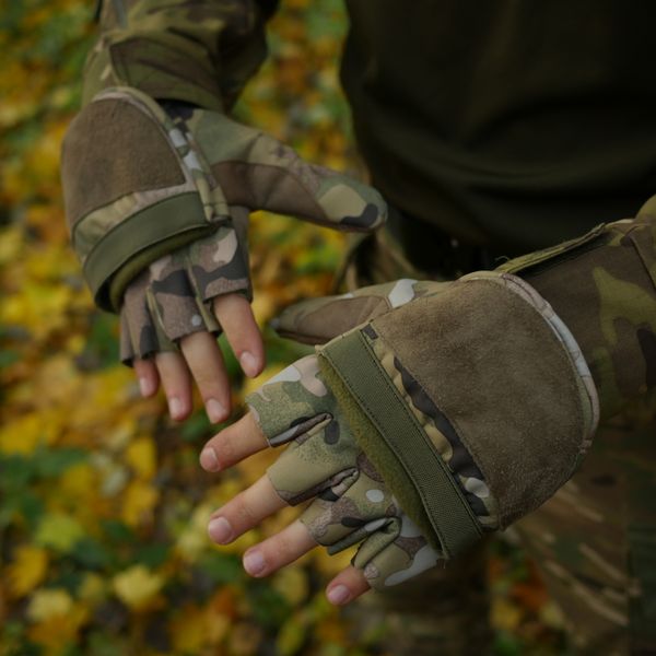 Тактичні утепленні зимові рукавиці Softshell мультикам 1600-M фото