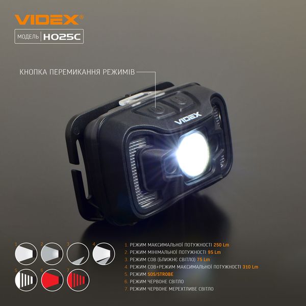 Налобний світлодіодний ліхтарик VIDEX VLF-H025C 310Lm 5000K VLF-H025C фото