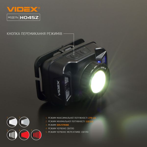 Налобний світлодіодний ліхтарик VIDEX VLF-H045Z 270Lm 5000K VLF-H045Z фото