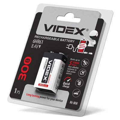 Акумулятори Videx 6HR61 300mAh blister/1шт 6HR61/300/1DB фото