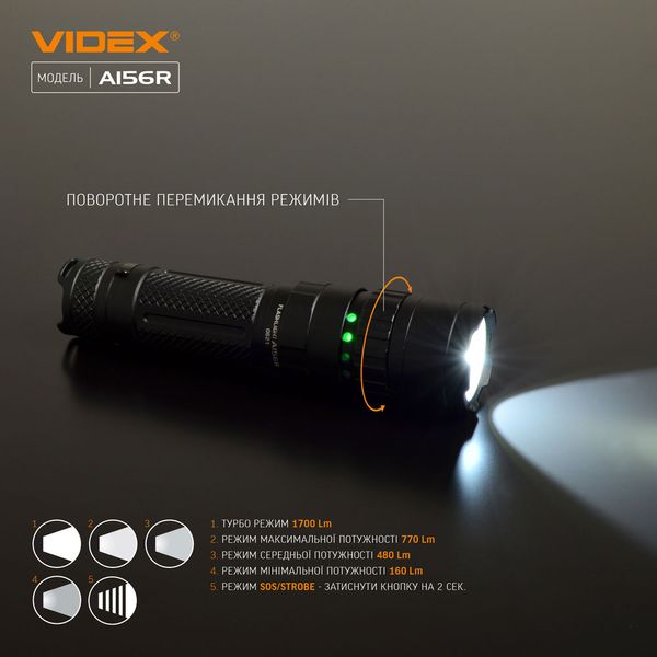 Портативний світлодіодний ліхтарик VIDEX VLF-A156R 1700Lm 6500K VLF-A156R фото