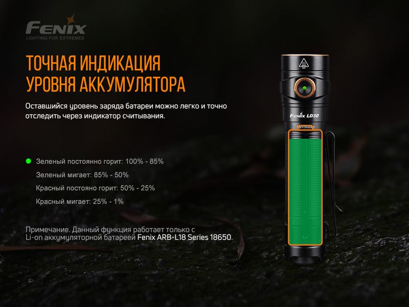 Ліхтар ручний Fenix LD30 з акумулятором (ARB-L18-3400) 45644 фото