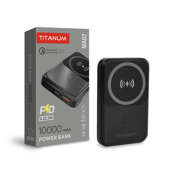 Повербанк з бездротовою зарядкою 10000mAh TITANUM MA02 22.5W Black TPB-MA02-B фото