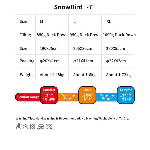 Спальник з натуральним пухом Naturehike Snowbird NH20YD001, p-р L, коричневий 980 г 62932 фото