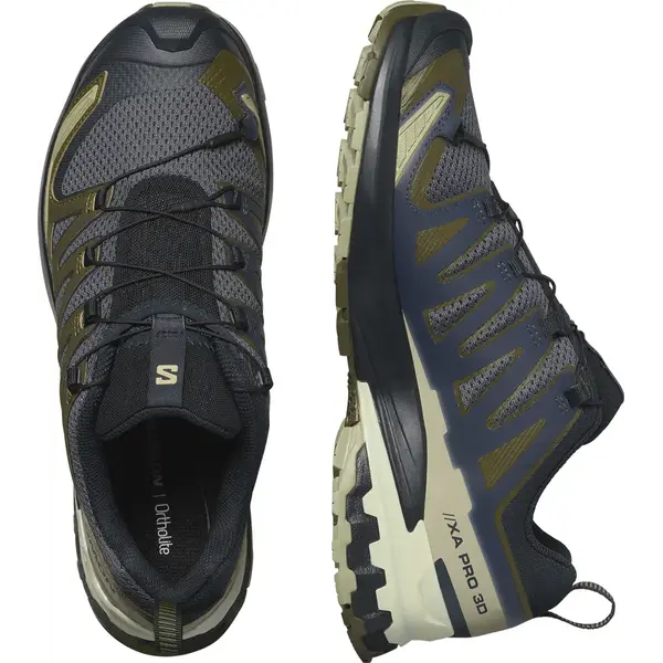 Трейловые кроссовки Salomon XA PRO 3D V9 для бега и активного отдыха, синий/оливковый/светло-зеленый