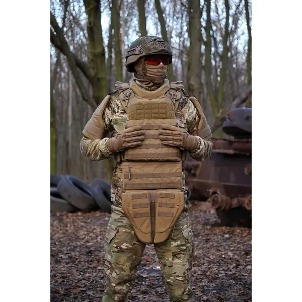 Защита паха (напашник) тройной Kiborg с баллистическим пакетом 1 класс защиты Militex Coyote