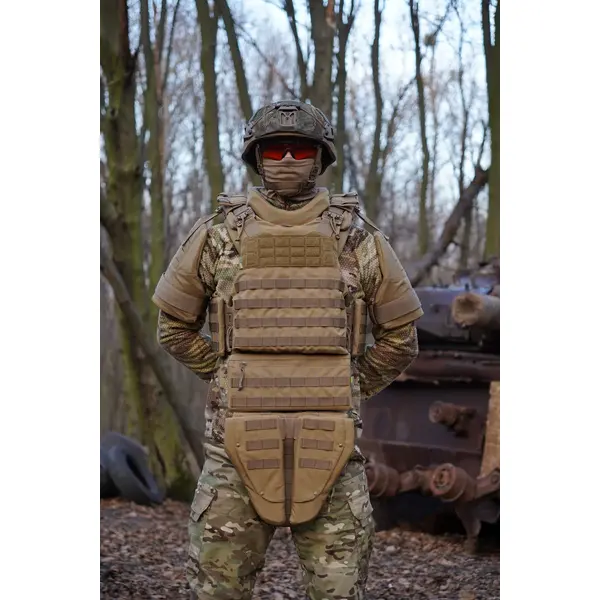 Защита паха (напашник) тройной Kiborg с баллистическим пакетом 1 класс защиты Militex Coyote