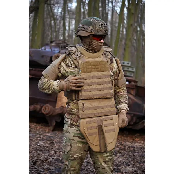 Защита паха (напашник) тройной Kiborg с баллистическим пакетом 1 класс защиты Militex Coyote