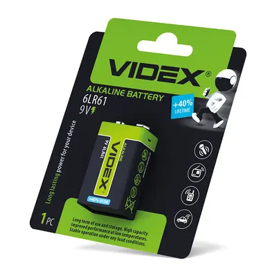 Лужна батарейка Videx 6LR61/9V (Крона) 1шт BLISTER