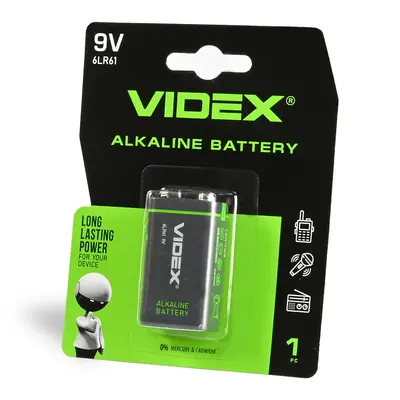 Лужна батарейка Videx 6LR61/9V (Крона) 1шт BLISTER