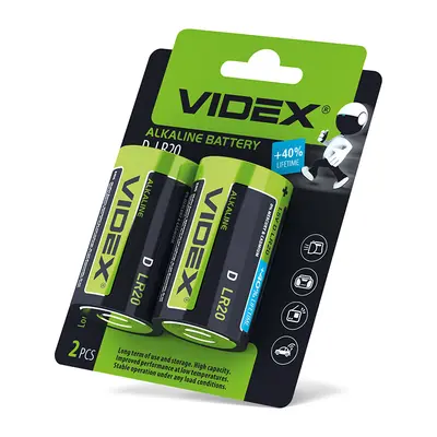 Лужна батарейка Videx LR20/D 2шт BLISTER CARD