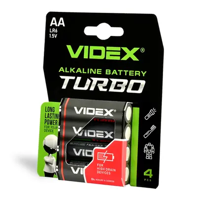 Лужна батарейка Videx LR6/AA Turbo 4шт BLISTER