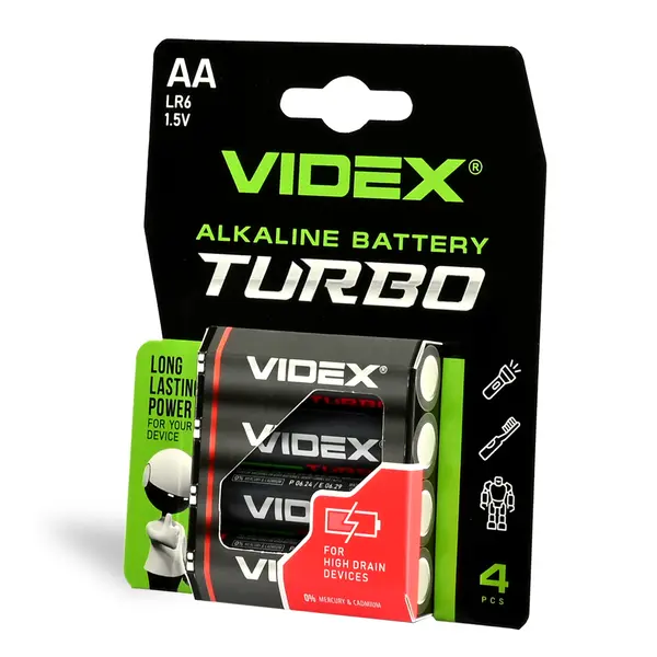 Лужна батарейка Videx LR6/AA Turbo 4шт BLISTER