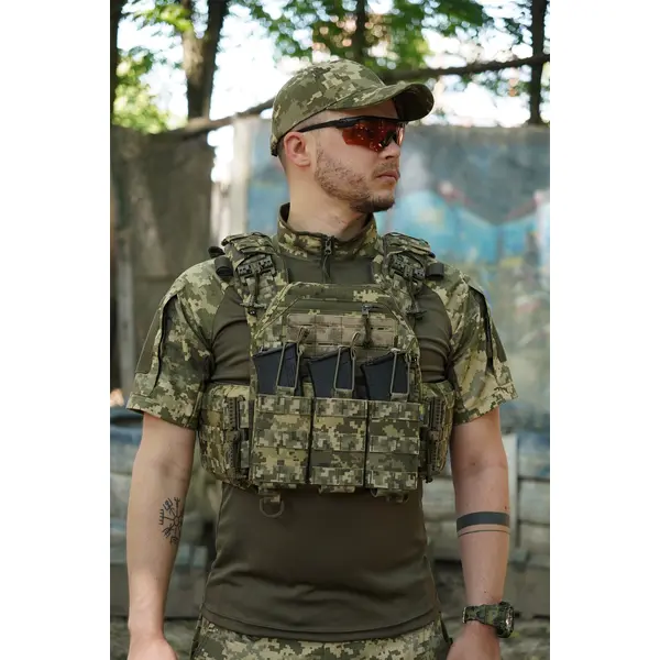 Плитоноска Kiborg GU gen.2 + з'ємна панель з 3-ма підсумками під 1 магазин піксель