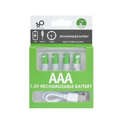 Комплект 4 шт. акумуляторні батареї Smartoools AAA 500 mah + зарядка Type-C (Зелений)