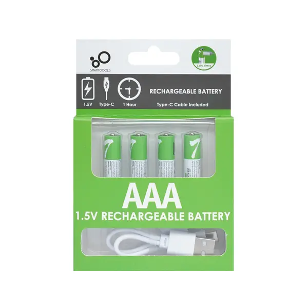 Комплект 4 шт. акумуляторні батареї Smartoools AAA 500 mah + зарядка Type-C (Зелений)