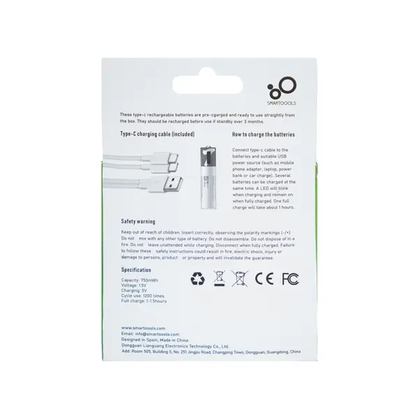 Комплект 4 шт. акумуляторні батареї Smartoools AAA 500 mah + зарядка Type-C (Зелений)