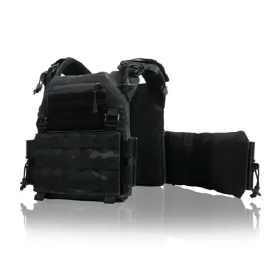 Комплект №5: Плитоноска Kiborg GU gen.2 Чорний мультикам з балістичним захистом Militex (2 клас захисту) та бронеплитами