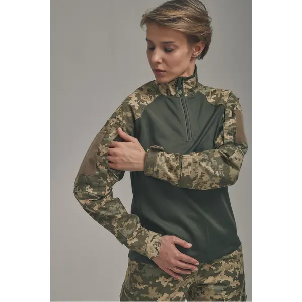 Женская рубашка FS Убакс (Лакоста пике хакі) с длинными рукавами рип-стоп Пиксель
