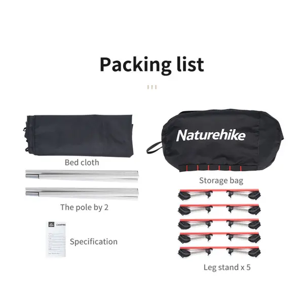 Кровать складная Naturehike XJC05 NH20JJ001, Полиэстер Oxford / алюминий, черный