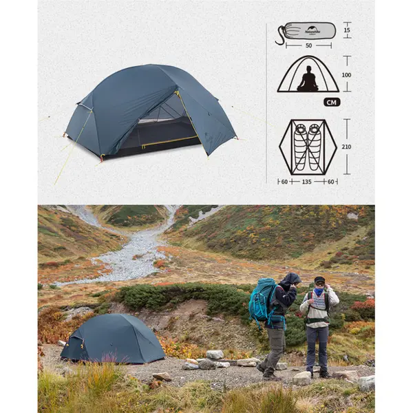 Палатка двухместная ультралегкая Naturehike Mongar UL NH19M002-J, темно-синяя