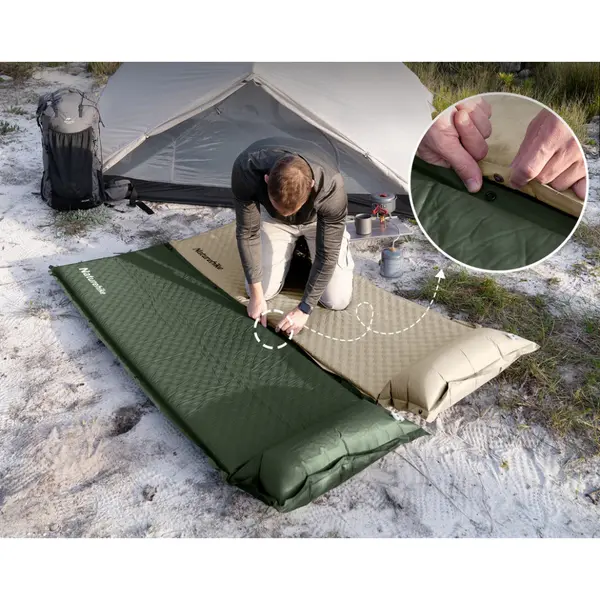 Килимок самонадувний одномісний з подушкою Naturehike CNK2450WS020, 100 мм, темно-зелений
