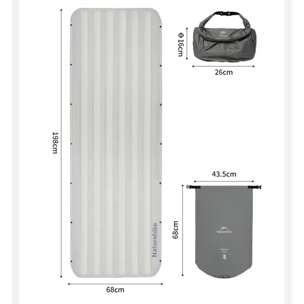 Single air mattress Naturehike CNK2450WS034, 95 mm, with inflation bag, brown Single air mattress Naturehike CNK2450WS034, 95 mm, with inflation bag, brown