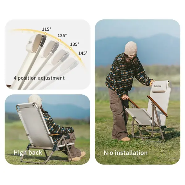 Кресло складное с регулируемым наклоном Naturehike CNK2550JJ012, углеродистая сталь, бежевый