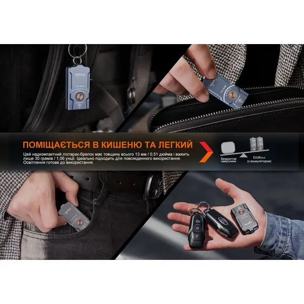 Фонарь наключительный Fenix E03R V2.0, синий