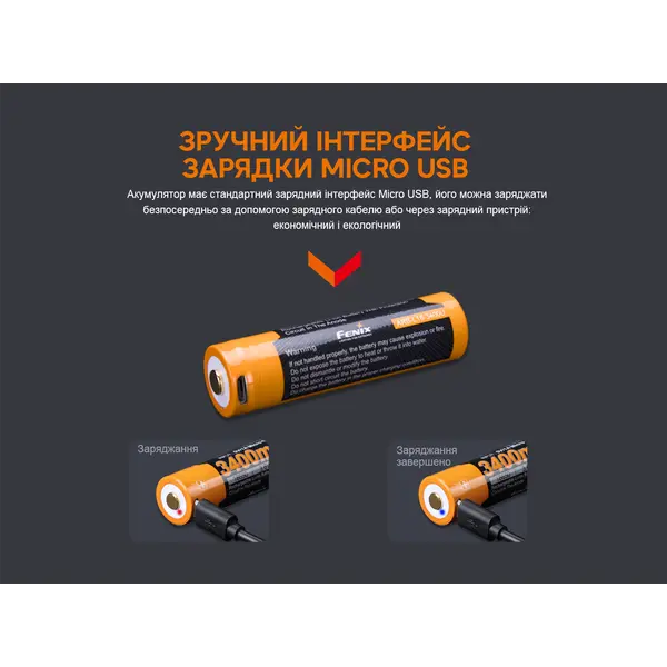 Акумулятор 18650 Fenix (3400 mAh) micro usb зарядка