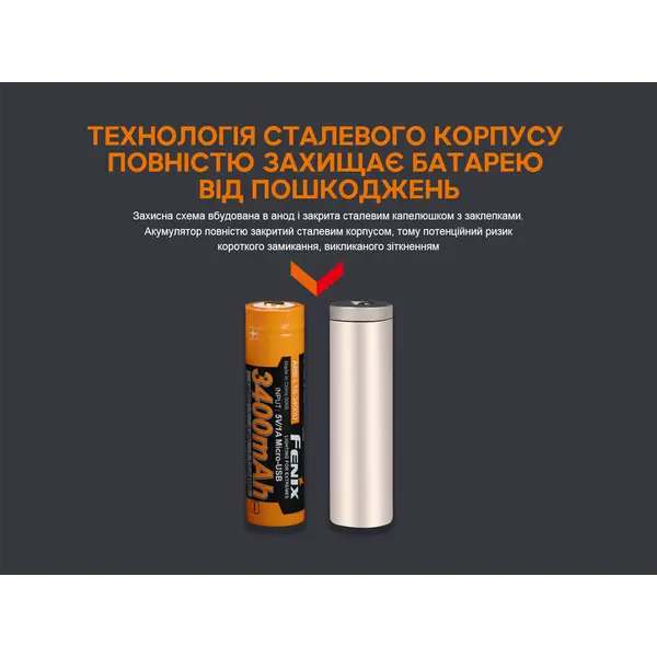 Акумулятор 18650 Fenix (3400 mAh) micro usb зарядка