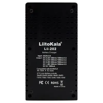 Зарядное устройство для Liitokala Lii-202, Ni-Mh/Li-ion/Li-Fe/LiFePO4, USB, Powerbank, LED, Box