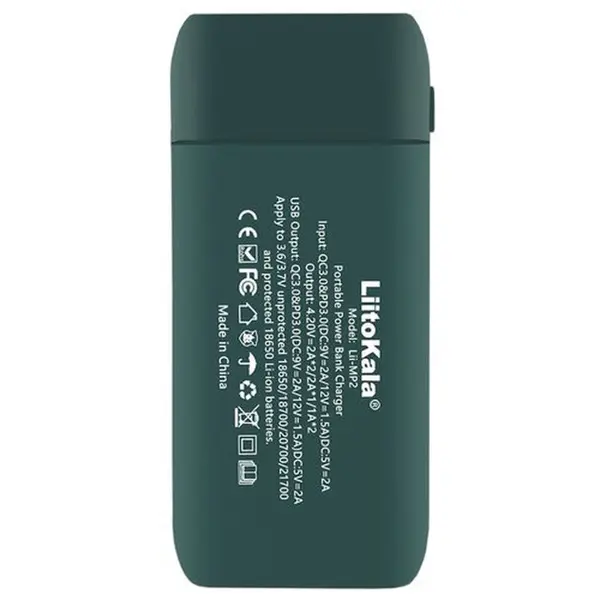 Зарядний пристрій-павербанк LiitoKala Lii-MP2  на 2 канали для акумуляторів, зелений