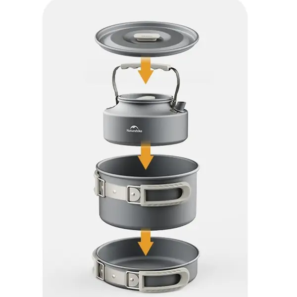 Набір посуду (каструля, сковорідка, чайник) Naturehike CNK2450CF010, алюміній