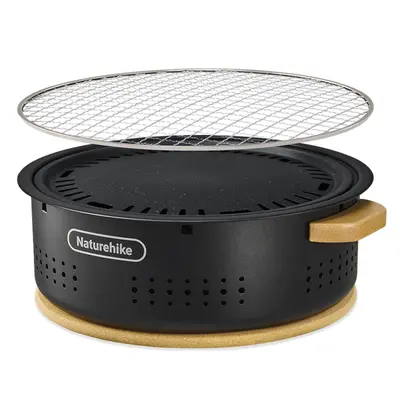 Настільна кругла піч із решіткою гриль та сковорідкою Naturehike CNK2550CF010, 36*32.6*12 см, хромоване залізо