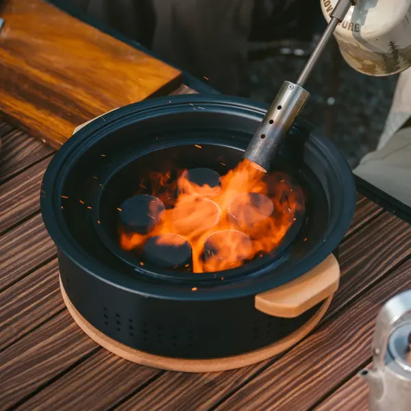 Настільна кругла піч із решіткою гриль та сковорідкою Naturehike CNK2550CF010, 36*32.6*12 см, хромоване залізо