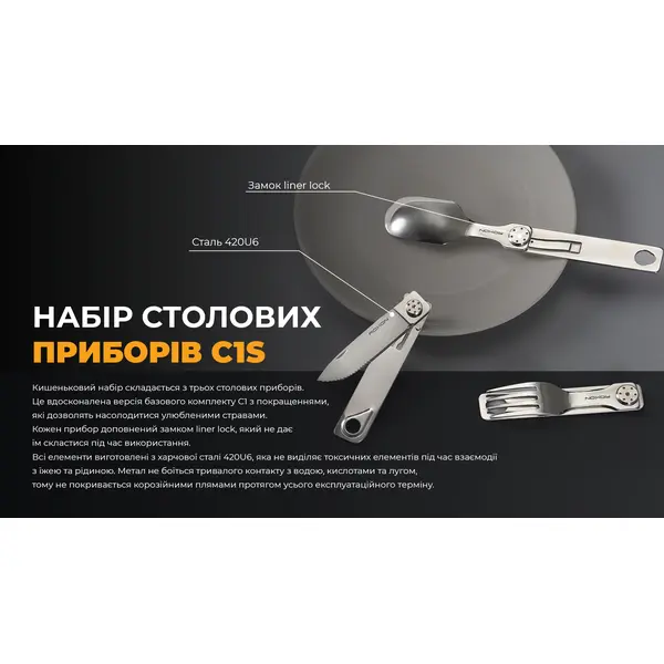 Набір столових приборів Roxon C1S 3 in1 (ложка, виделка, ніж), нержавіюча сталь
