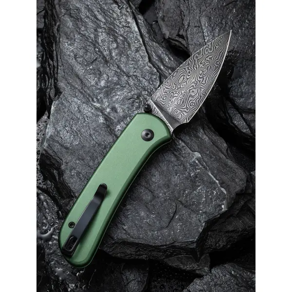Ніж складаний кишеньковий Civivi Qubit, (7.6 см) Damascus / Aluminum темно-зелений