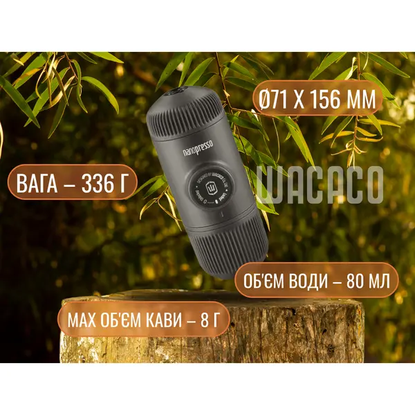 Портативна еспресо-кавоварка Wacaco Nanopresso блакитна з чохлом, механічна, для меленої кави