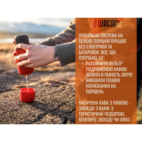 Портативна еспресо-кавоварка Wacaco Nanopresso біла з чохлом, механічна, для меленої кави