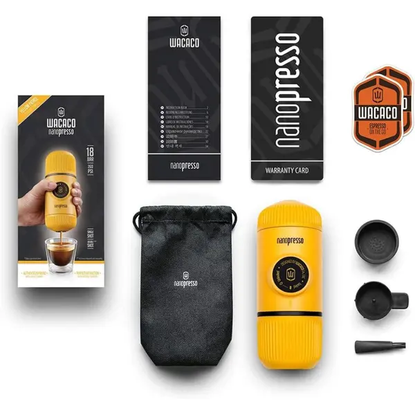 Портативна еспресо-кавоварка Wacaco Nanopresso жовта, механічна, для меленої кави