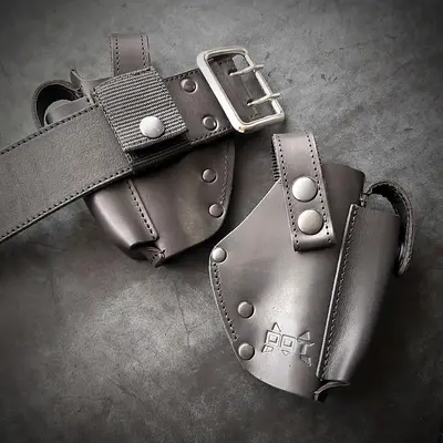 Кожаная кобура поясная под ПМ| на липучке| черная