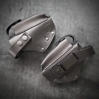 Кобура поясная кожаная под пистолет ПМ| с клипсой| чёрная (dark power)