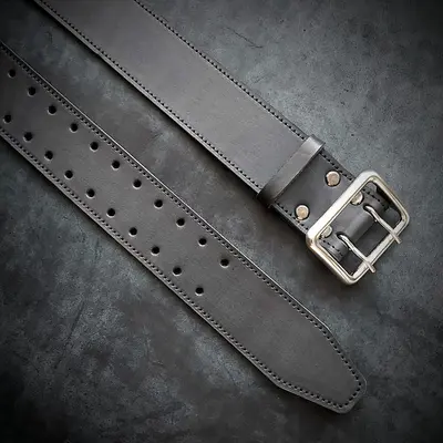 Кожаный ремень 5 см шириной, чёрный, офицерский