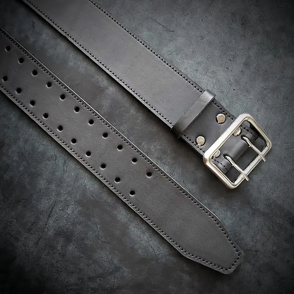 Кожаный ремень 5 см шириной, чёрный, офицерский