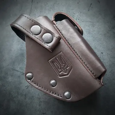 Кожаная кобура поясная для пистолета ПМ| герб Украины, на скобе| коричневая