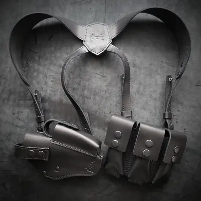 Оперативная кобура под ТТ с 4 магазинами| кожаная| чёрная