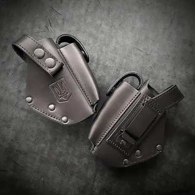 Кожаная кобура поясная для ФОРТ 12/17/14/20| герб Украины, на скобе| чёрная