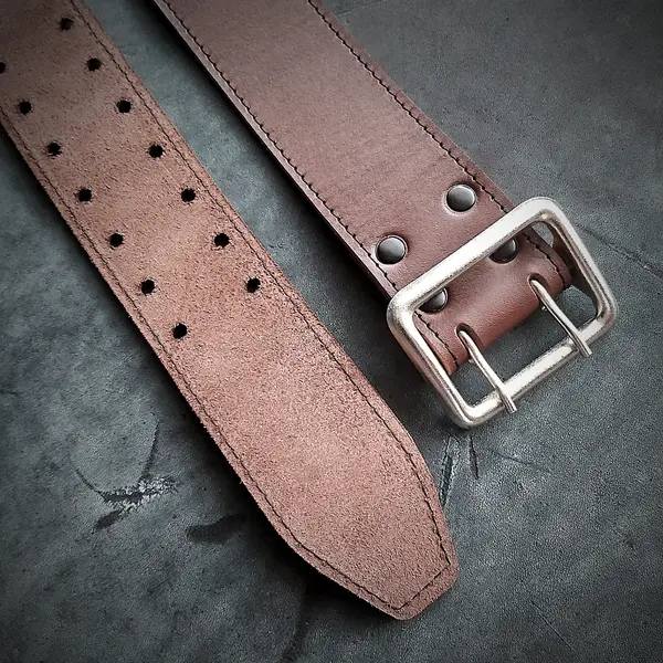 Кожаный ремень 5 см шириной, коричневый, офицерский